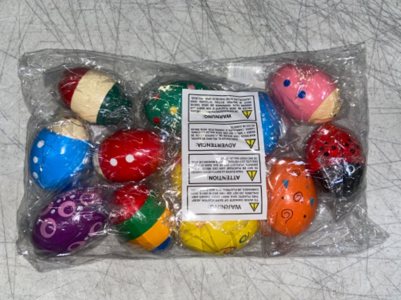 Photo 2 of JOYIN 12 Pieces 3" Wooden Egg Shakers Maracas Percussion Musical for Party Favors, Classroom Prize Supplies, Musical Instrument, Basket Stuffers Fillers, 