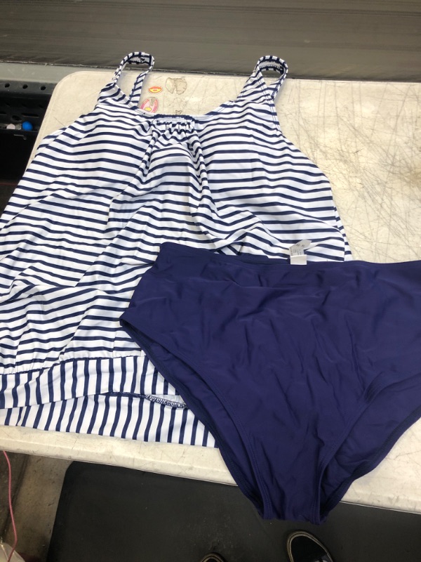 Photo 1 of Blue/White Striped Swim Suit XL