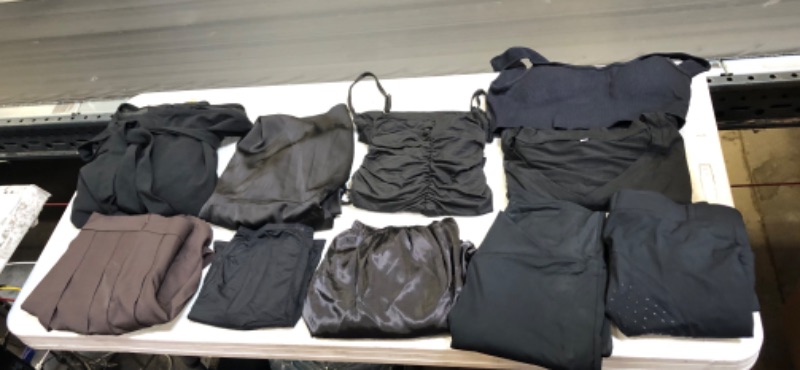 Photo 1 of 10 MISC. ASSORTED ITEMS IN BAG LOT / BLACK CLOTHES / WOMENS CLOTHES / VARIOUS SIZES / NEW & USED / SOLD AS IS 