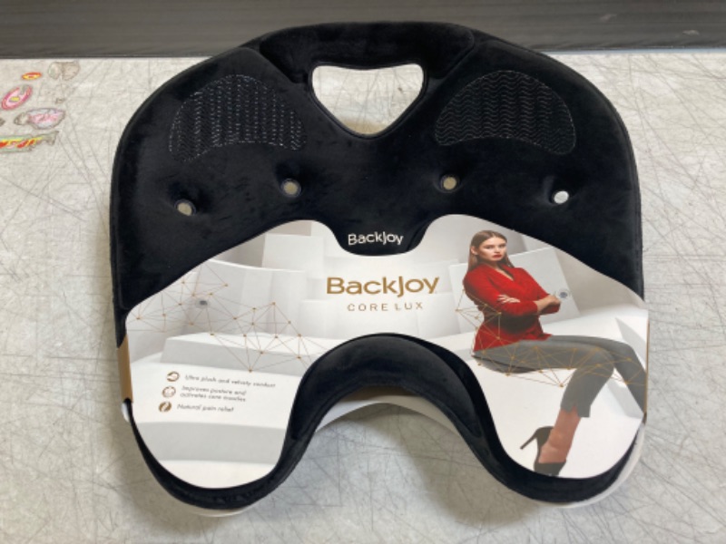 Photo 2 of Backjoy Posture Seat Pad | Ergonomic Pressure Relief, Hip & Pelvic Support to Improve Posture | Home, Office Chair, Car Seat | Core Lux | Fits M - XL Hips Black Premium Foam Fabric