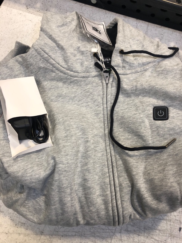 Photo 2 of COLCHAM Heated Hoodie Soft Fleece with Battery and Charger (Unisex) Gray SM