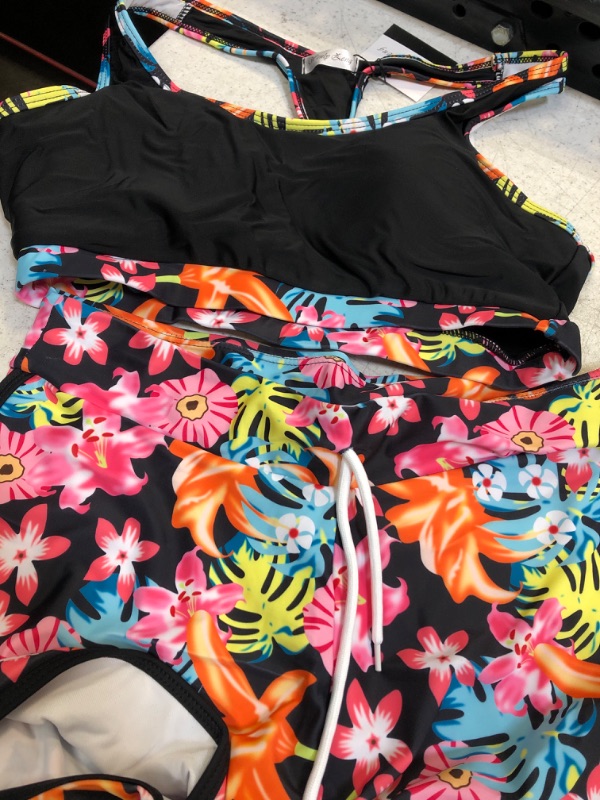 Photo 2 of Womens Sport Two Piece Swimsuits Racerback Tops Boyshort Bottom X-Small A-black Print