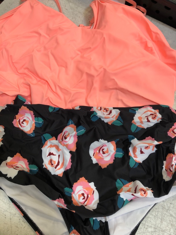 Photo 2 of SouqFone Swimsuits for Women Two Piece Bathing Suits Ruffled Flounce Top with High Waisted Bottom Bikini Set Large 02orange