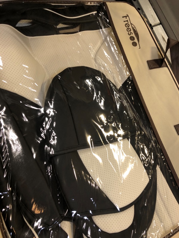 Photo 1 of FREESOO Car Seat Covers for Tesla Model Y Waterproof Nappa Leather Full Set Seat Protector Custom Fit 2020 2012 2022 2023 Black - White full set Black- White