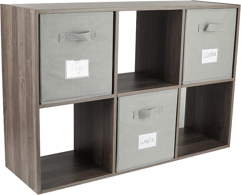 Photo 3 of 6 Cube Storage Organizer, Wood Storage Cubes Shelf with Fabric Storage Bin, Retro Grey
