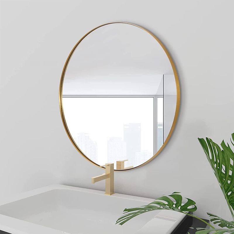 Photo 1 of ANDY STAR Gold Round Mirror, 36’’ Brushed Gold Circle Bathroom Mirrors in Stainless Steel Metal Frame 1" Deep Set Design
