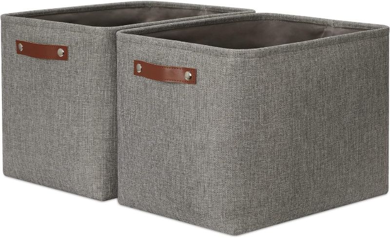 Photo 1 of  Grey Storage Baskets for Organizing 2 Pack 16"x12"x12" Fabric Shelf Baskets for Gifts Empty Large Storage Organizer for Closet,Clothes,Toys,Bedroom (Grey)
