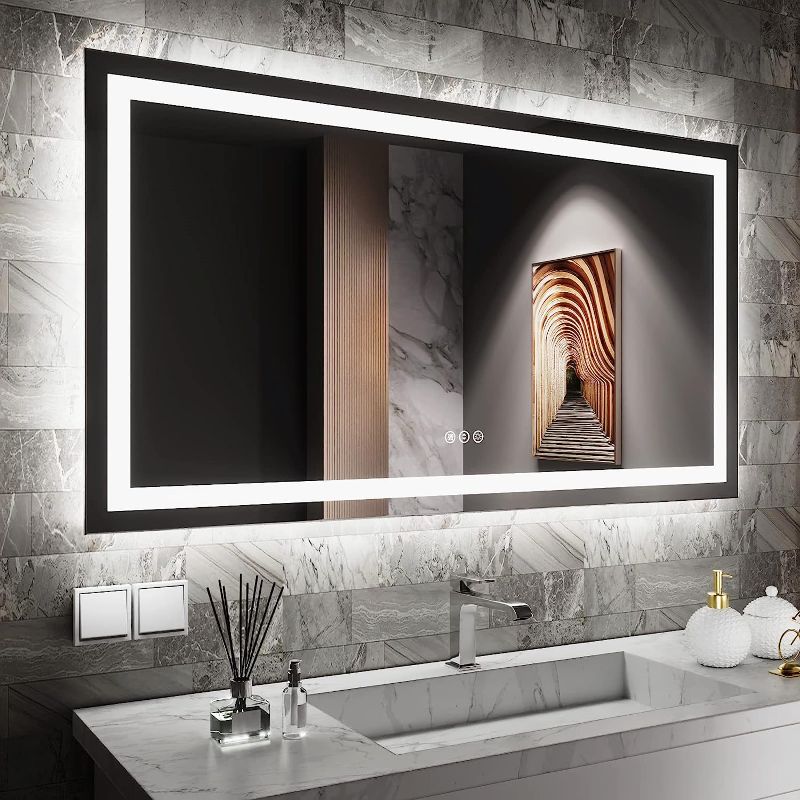 Photo 1 of  LED Bathroom Mirror 55"x 30", Backlit + Front-Lighted Vanity Mirror, Dimmable Bathroom Mirrors for Wall, Anti-Fog, Memory, 3 Colors, Double LED Lights, Shatter-Proof, ETL Listed