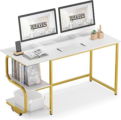 Photo 1 of Teraves Reversible Computer Desk for Small Spaces,Small Desk with Shelves,47 inch Gaming Desk Office Desk Bedroom Desk for Home Office