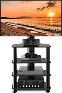 Photo 1 of 4-Tiers Media Component TV Stand with Swivel Mount Audio Shelf and Height Adjustable Bracket, Black Floor TV Stand for 32-70 Inch LCD LED OLED Flat/Curved Screen TVs
