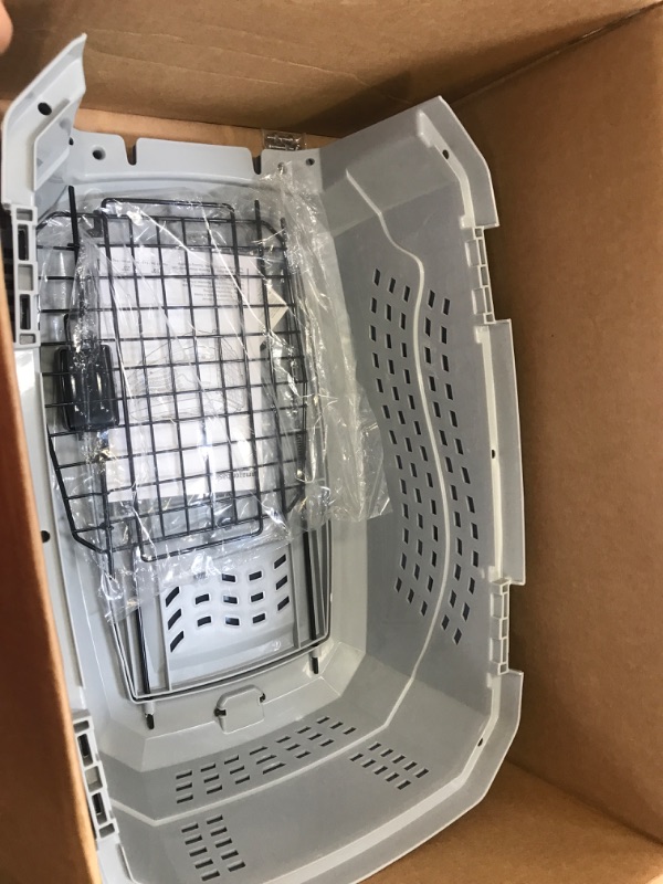 Photo 1 of Amazon Basics 2-Door Top Load Hard Sided Dog and Cat Kennel Travel Carrier, 23-Inch, Gray & Blue
