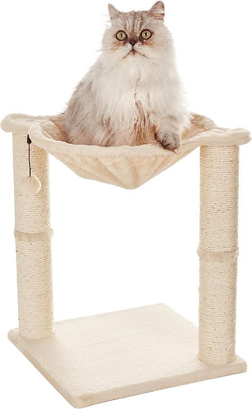 Photo 1 of Amazon Basics Cat Tower with Hammock and Scratching Posts for Indoor Cats, 15.8 x 15.8 x 19.7 Inches, Beige
