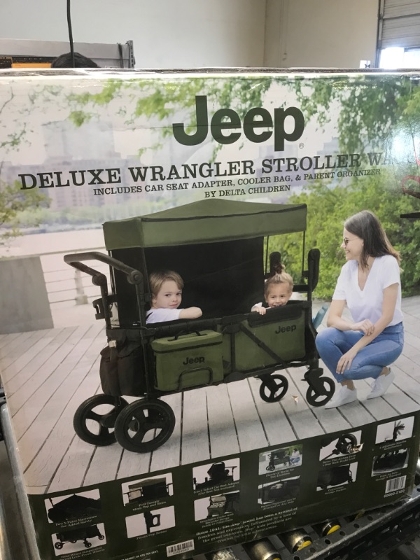 Photo 2 of Jeep Deluxe Wrangler Stroller Wagon by Delta Children - Includes Cooler Bag, Parent Organizer and Car Seat Adapter, Black/Green