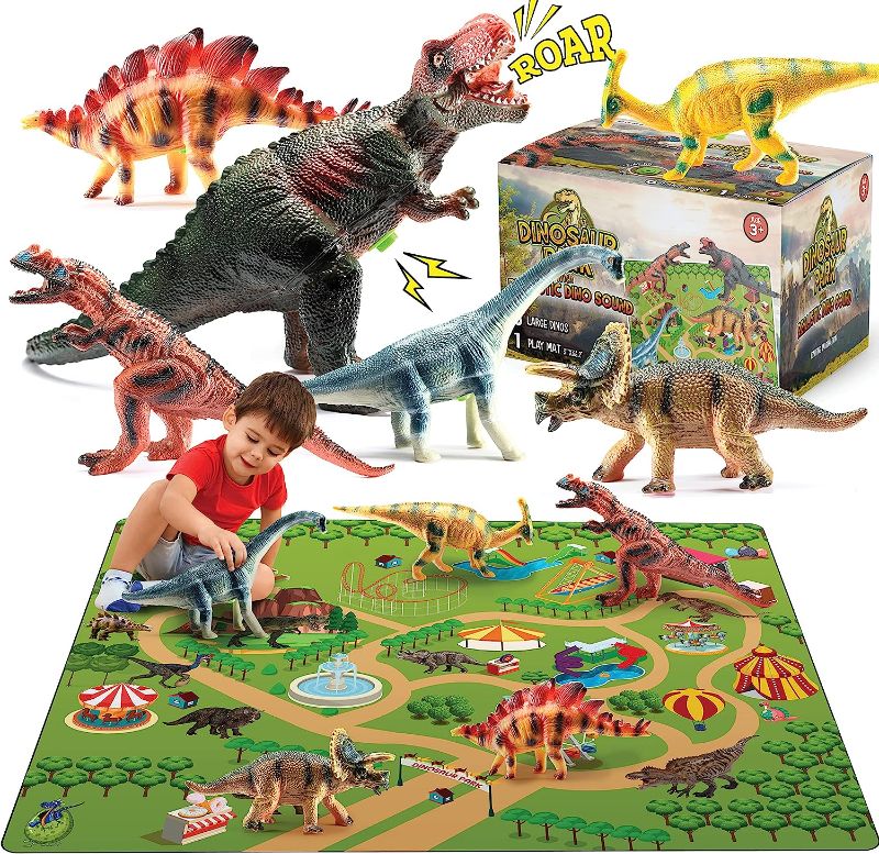 Photo 1 of Homeify 6 Large Dinosaur Toys for Boys & Girls, Kids 3+ - Includes  6 Dinosaurs 10-13 Inches +  Activity Play Mat  12 +  Roar Sound,- Educational Children Play Set
