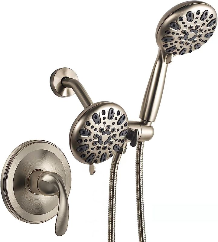 Photo 1 of WRISIN Brushed Nickel Shower Faucet Set with Valve, Shower Kit with Valve and 6 Setting Shower Head, Bathtub Shower Head and Faucet Set
