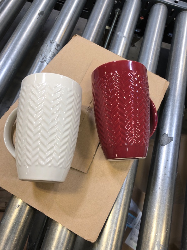 Photo 2 of AmorArc Large Coffee Mugs Set of 2, 20oz Ceramic Tall Coffee Mugs Set with Textured Geometric Patterns for Coffee/Tea/Beer/Hot Cocoa, Dishwasher & Microwave Safe, Beige&Burgundy Multicolor2