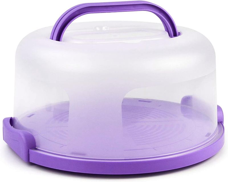 Photo 1 of Zoofen Cake Carrier with Handle 10in Cake Stand Purple Cake Holder Cover Round Container for 10in or Less Size

