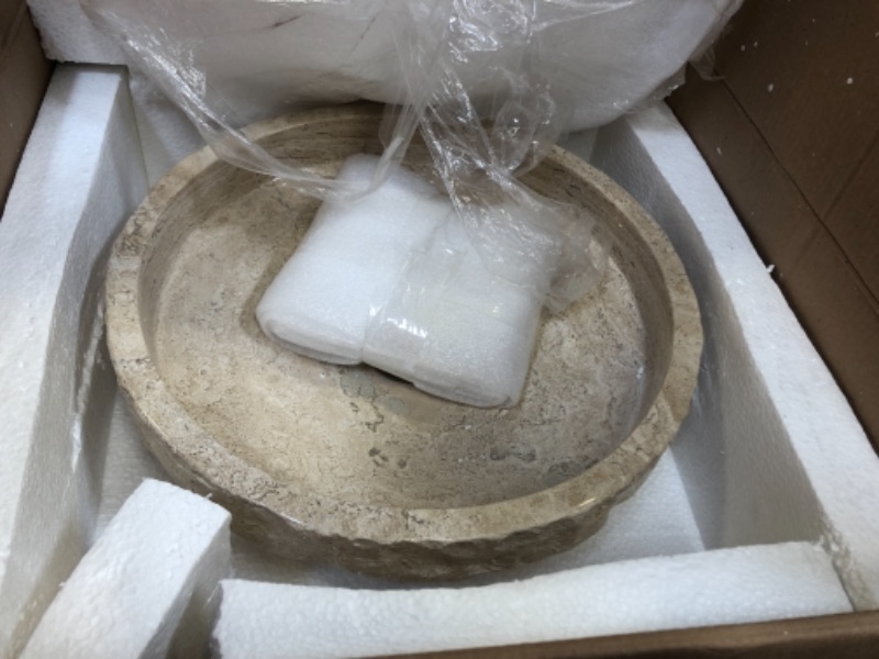 Photo 2 of Luxurious 16" Round Marble Bathroom Vessel Sink - Chiseled - 100% Natural Stone - Hand Carved - FREE Matching Soap Tray (Tan Travertine)