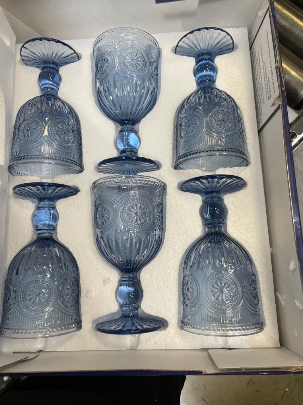 Photo 2 of Yungala Blue Wine Glasses Set of 6 Blue Goblets - Blue Glassware for Vintage Wine Glasses, Colorful Wine Glasses, Colored Glassware or Glass Goblets