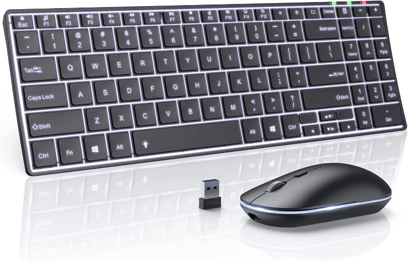 Photo 1 of seenda Wireless Keyboard and Mouse Combo with Backlit - Rechargeable Illuminated Keyboard and Mouse Set, 2.4G Slim Portable Silent Keyboard Mouse for Windows/Computer/Laptop/Desktop, Black
