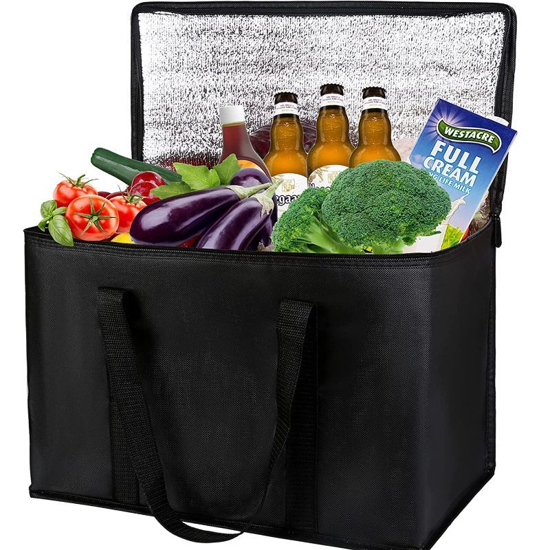 Photo 1 of XL-Large Insulated Grocery Shopping Bags, Black, Reusable Bag,Thermal Zipper,Collapsible,Tote,Cooler,Food Transport hot and Cold,for instacart,Camping,Recycled Material delivery Groceries