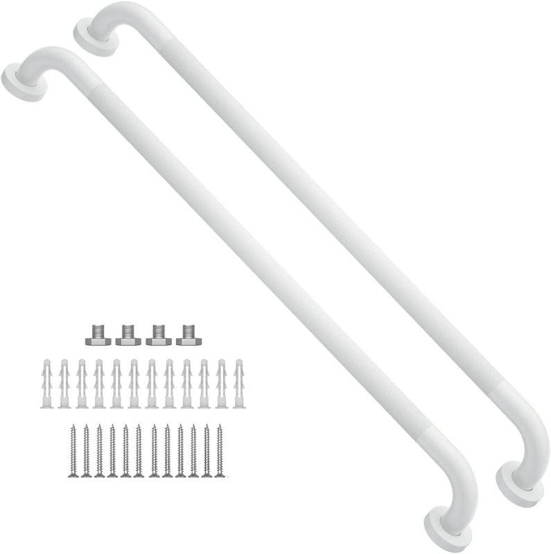 Photo 1 of 2 Pack 32 Inch Anti Slip Shower Grab Bar Oil Rubbed White 1.25" Diameter, Munzong Bathroom Grab Bar, Knurled Bathroom Balance Bar,Safety Hand Rail Support Handicap Elderly Senior Assist Bath Handle
