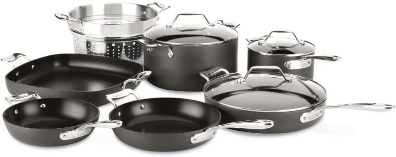 Photo 1 of All-Clad Essentials Hard Anodized Nonstick Cookware Set 10 Piece Pots and Pans Black
