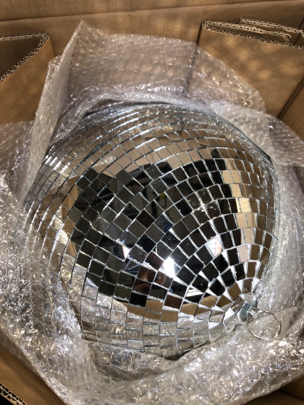 Photo 2 of 16 Inch Large Mirror Disco Ball 80's 90's Disco Ball Decoration Silver Hanging Party Disco Ball for DJ Club Stage Bar Party Wedding Holiday Decoration (16 Inches)