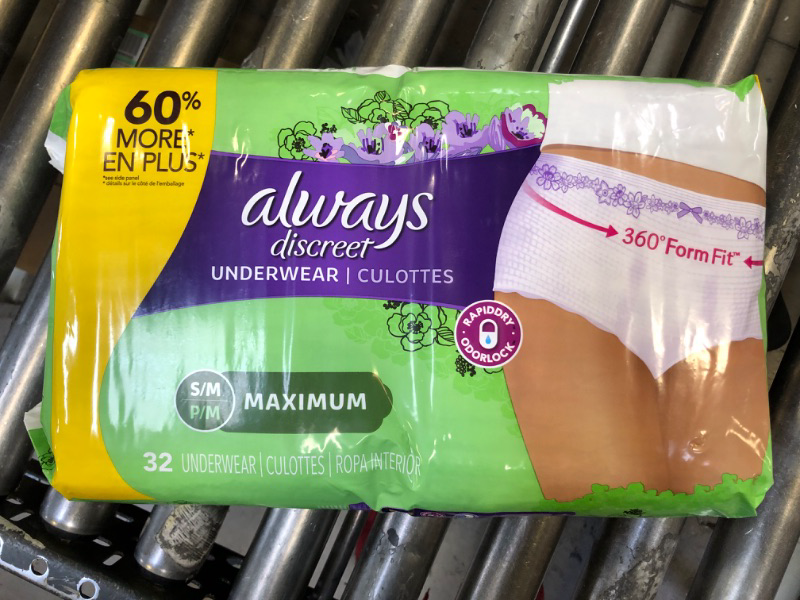 Photo 2 of Always Discreet Incontinence & Postpartum Incontinence Underwear for Women, Small/Medium, Maximum Protection, 32 Count Small/Medium (32ct)