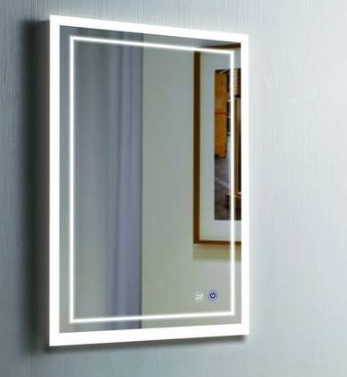 Photo 1 of 24 in. W x 40 in. H Large Rectangular Frameless Dimmable Anti-Fog Wall Mounted Bathroom Vanity Mirror in Black
