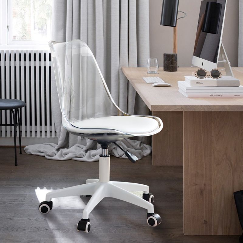 Photo 1 of Modern Home Office Desk Chairs, Adjustable 360 °Swivel Chair Engineering Plastic Armless Swivel Computer Chair With Wheels for Living Room, Bed Room Office Hotel Dining Room and Transparent Color
