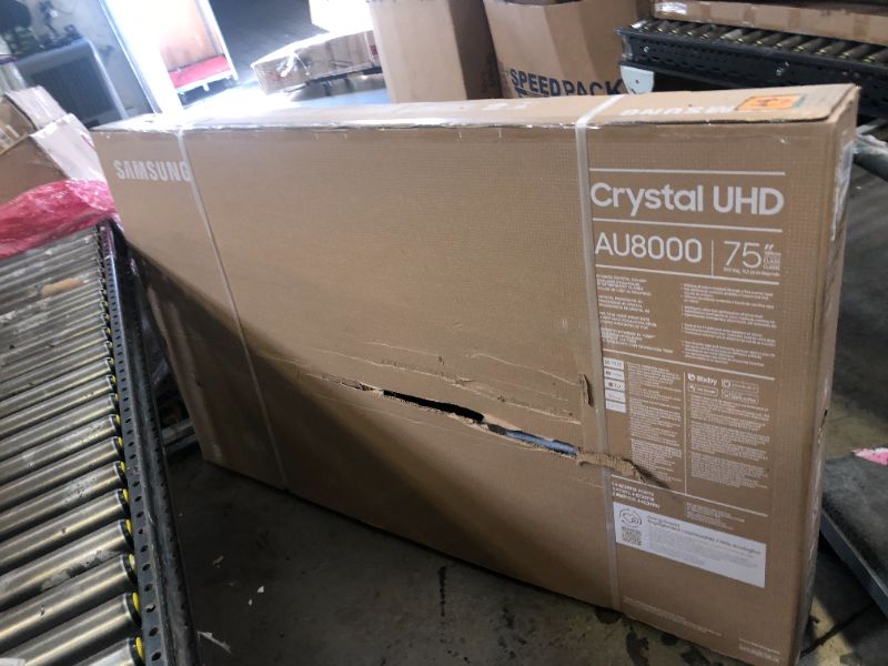 Photo 2 of SAMSUNG 75-Inch Class Crystal UHD AU8000 Series - 4K UHD HDR Smart TV with Alexa Built-in (UN75AU8000FXZA, 2021 Model), TV Only, Black
- box damage only. sealed.