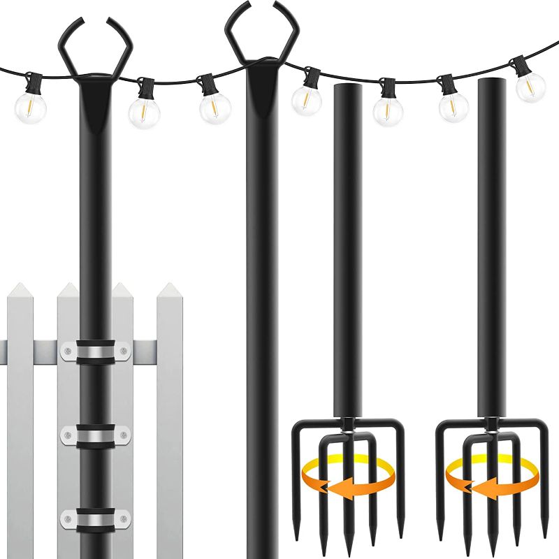 Photo 1 of Mutovlin 2 Pack String Light Poles,10 Ft Light Poles for Outside String Lights,Outdoor Light Poles with Fork,Fence Brackets,Metal Poles Stand for Deck Bistro Patio Backyard
