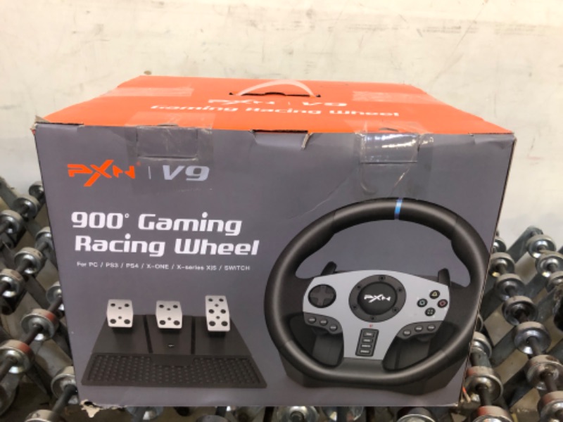 Photo 3 of Game Racing Wheel, PXN V9 270°/900° Adjustable Racing Steering Wheel, with Clutch and Shifter, Support Vibration and Headset Function, Suitable for PC, PS3, PS4, Xbox One, Nintendo Switch.