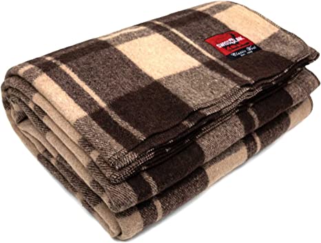 Photo 1 of 
swiss link Military Surplus 90 x 62 Inch Insulating Indoor Outdoor Stain, Flame, and Water Resisting Classic Wool Plaid Washable Throw Blanket, Brown