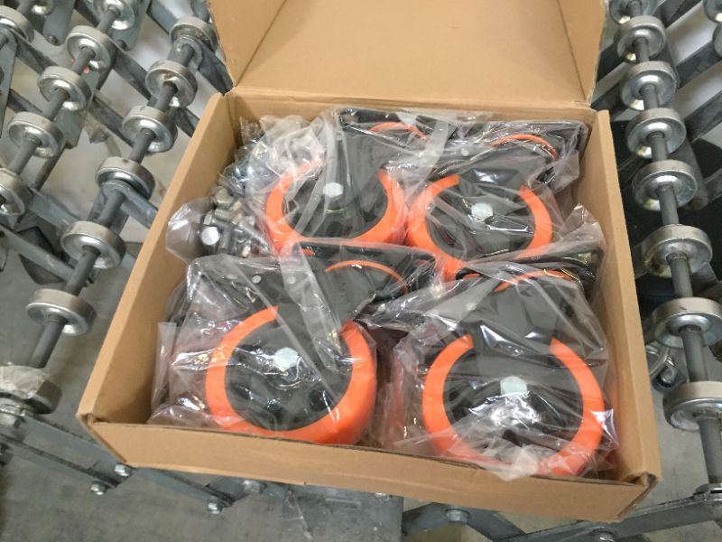 Photo 2 of 4 Inch Caster Wheels, Casters Set of 4, Heavy Duty Casters with Brake 2200 Lbs, Locking Industrial Swivel Top Plate Casters Wheels for Furniture and Workbench Cart(Two Hardware Kits Include) Orange 4 Inch