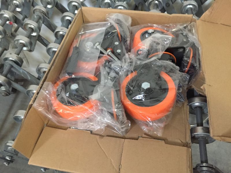 Photo 2 of 4 Inch Caster Wheels, Casters Set of 4, Heavy Duty Casters with Brake 2200 Lbs, Locking Industrial Swivel Top Plate Casters Wheels for Furniture and Workbench Cart(Two Hardware Kits Include) Orange 4 Inch