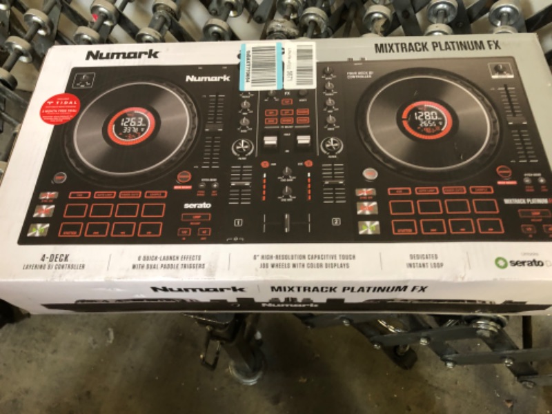 Photo 2 of DJ Controller Bundle - DJ Set with 4 Decks, DJ Mixer, Audio Interface, Jog Wheel Displays, FX and DJ Headphones - Numark Mixtrack Platinum FX and HF175 4 Decks + Jog Wheel Displays DJ Controller + DJ Headphones