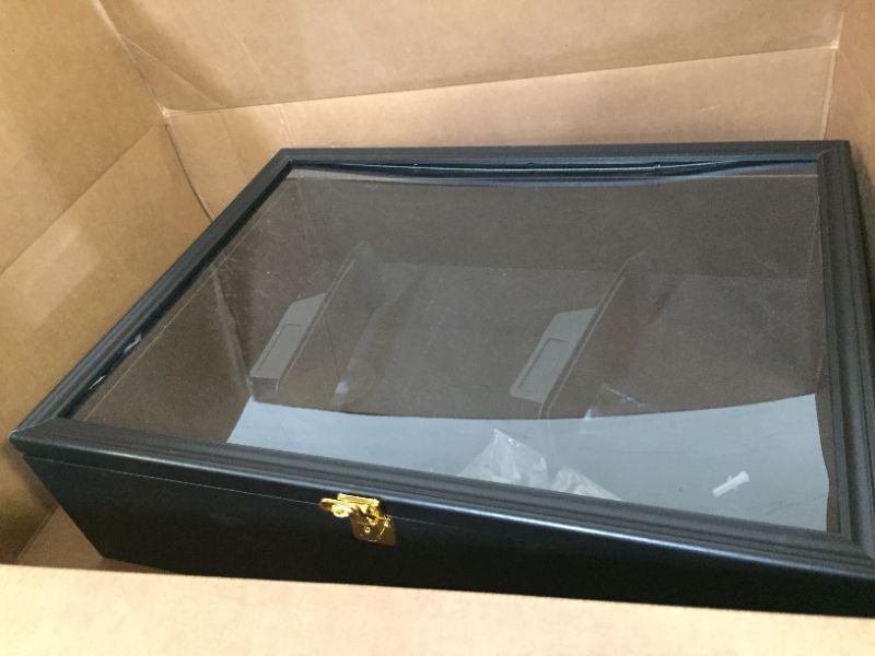 Photo 1 of Memorabilia Sports Shoes Display Frame Case Lockable Wall Mount Wooden Cleat Sneaker Cabinet Storage Shelves Box for Football Basketball Sports Shoes Display with Anti-Fade UV Protection Acrylic Door 17"W x 22"H x 5.8"D