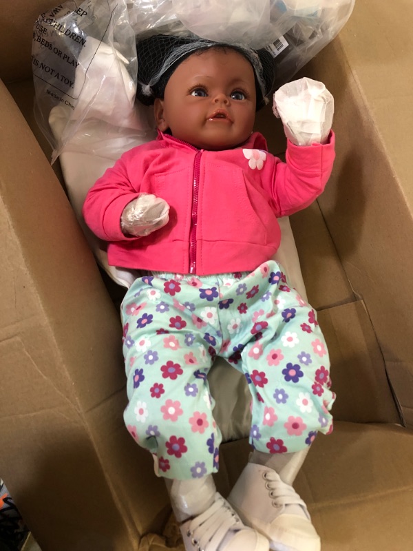 Photo 3 of TERABITHIA 24 Inch Huge Size Rooted Curly Hair Lifelike African American Newborn Toddler Girl Dolls with Soft Weighted Body,Dark Brown Skin Realistic Reborn Baby Doll Child Birthday Gift Set Red