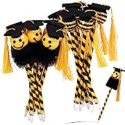 Photo 1 of  Graduation Cap Ballpoint Pens with Tassels Black Ink Sequin Pen Round Shaped Happy Face Black Gold Stripes Ballpoint Pen for Graduation Party 