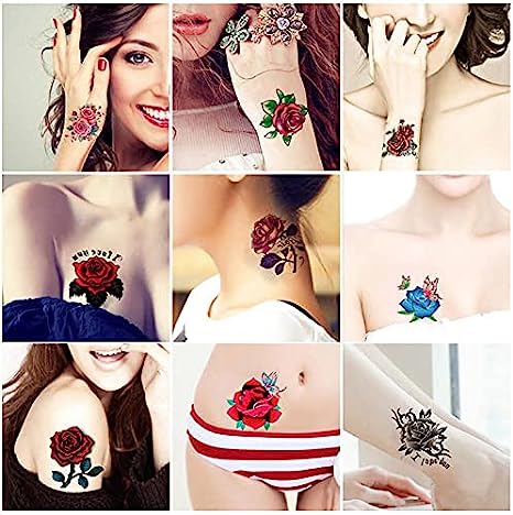 Photo 1 of  Temporary Tattoos Stickers Rose Flower Butterfly Fake Tattoo Stickers for Kids Womens Body Art Stickers Waterproof