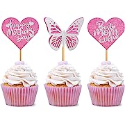 Photo 1 of  Mother's Day Cupake Topper I Love Mom Butterfly Party Cupcake Decorations Toppers Picks for Mother's Birthday Party (mother&butterfly)