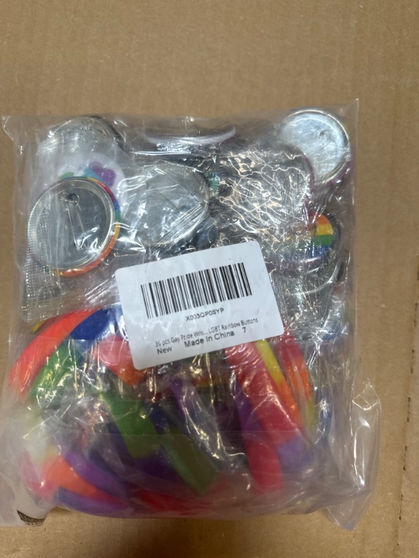 Photo 2 of  Pride Pins Badges Gay Pride Wristband Set, Rainbow LGBT Love Lesbian Lapel Buttons and Rubber Rainbow Bracelets Pride Stuff for Pride Month Parades Party Favors