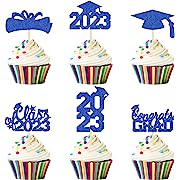 Photo 1 of 2Pack  Blue Glitter Graduation Cupcake Toppers  - NO DIY - Graduation Decorations,  Congrats Grad Cap Diploma Cupcake Picks for  Graduation Party Cake Decorations Supplies