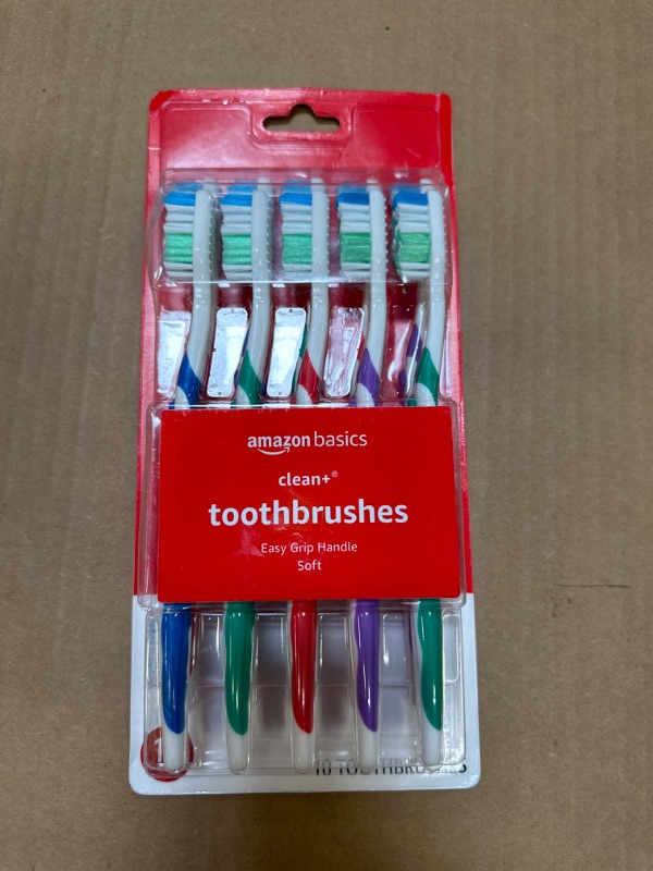 Photo 2 of Amazon Basics Clean Plus Toothbrushes, Soft, Full, 10 Count, Assorted Colors (Previously Solimo) Assorted 10 Count (Pack of 1)