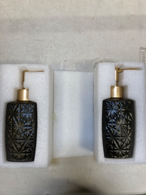 Photo 2 of 10 oz Elegant Ceramic Floral Relief Soap Dispenser ,Decorative Embossed Pattern Lotion Pump Bottle for Kitchen Bathroom & Home Decor (Matte Black) 2 PACK 