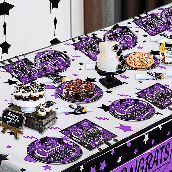 Photo 1 of  Purple Graduation Plates and Napkins Set Party Supplies