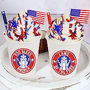 Photo 1 of 4th of July Patriotic Decorations 2 Pack Mini America Flag Star Cups with Faux Whipped Cream for Tiered Tray Decor, Red White Blue Fourth of July Decor for Table Home Party Memorial Day Decorations