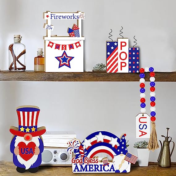 Photo 1 of 5PCS 4th of July Light Gnome Tiered Tray Decor 
